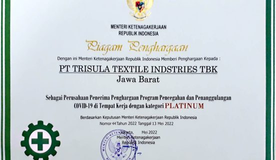 Sertifikat Perusahaan Penerima Penghargaan Program Pencegahan dan Penanggulangan COVID – 19 di Tempat Kerja (Mei 2022)